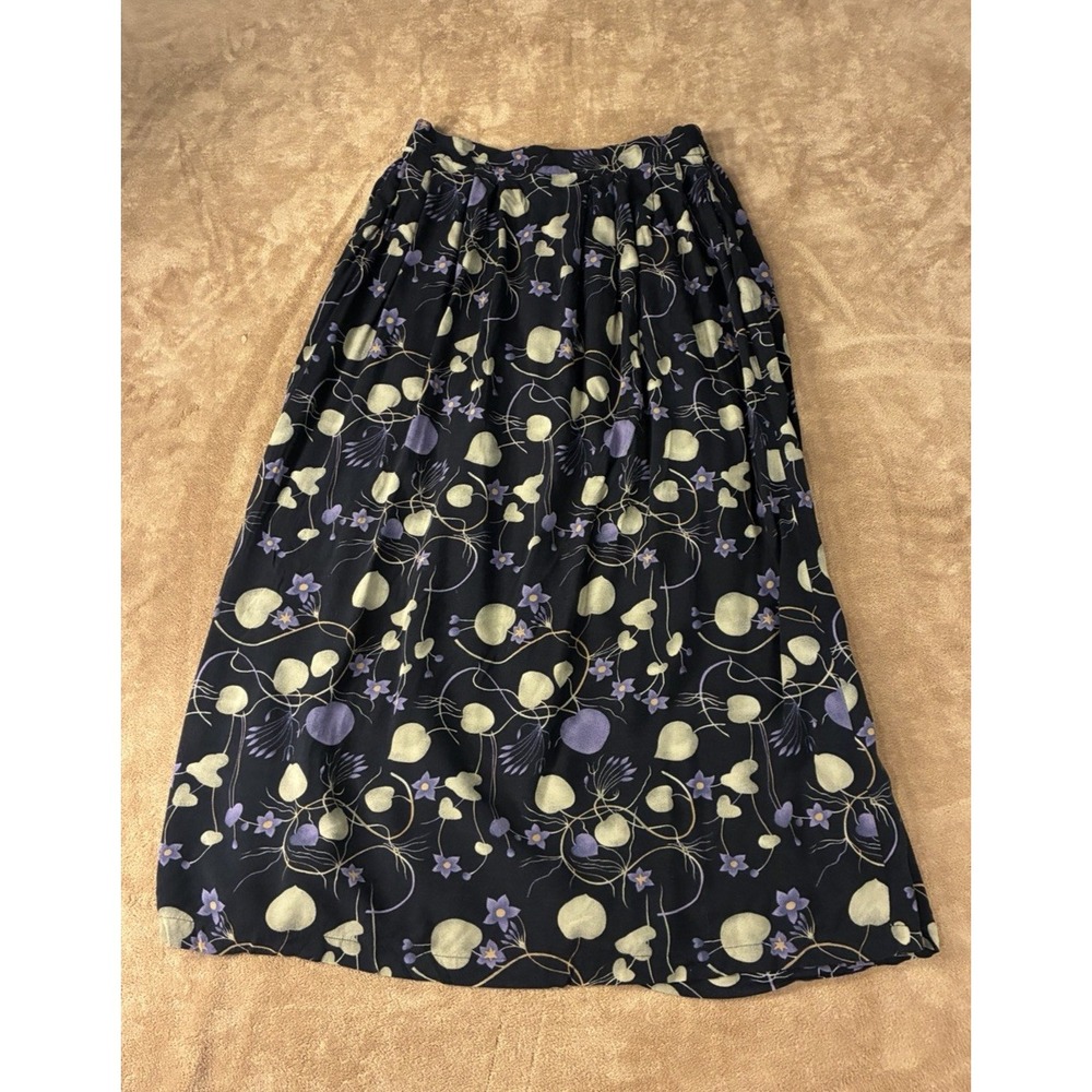 VTG 90s Sage Harbor Women Dark Floral Maxi Skirt Black Purple Green Small Grunge